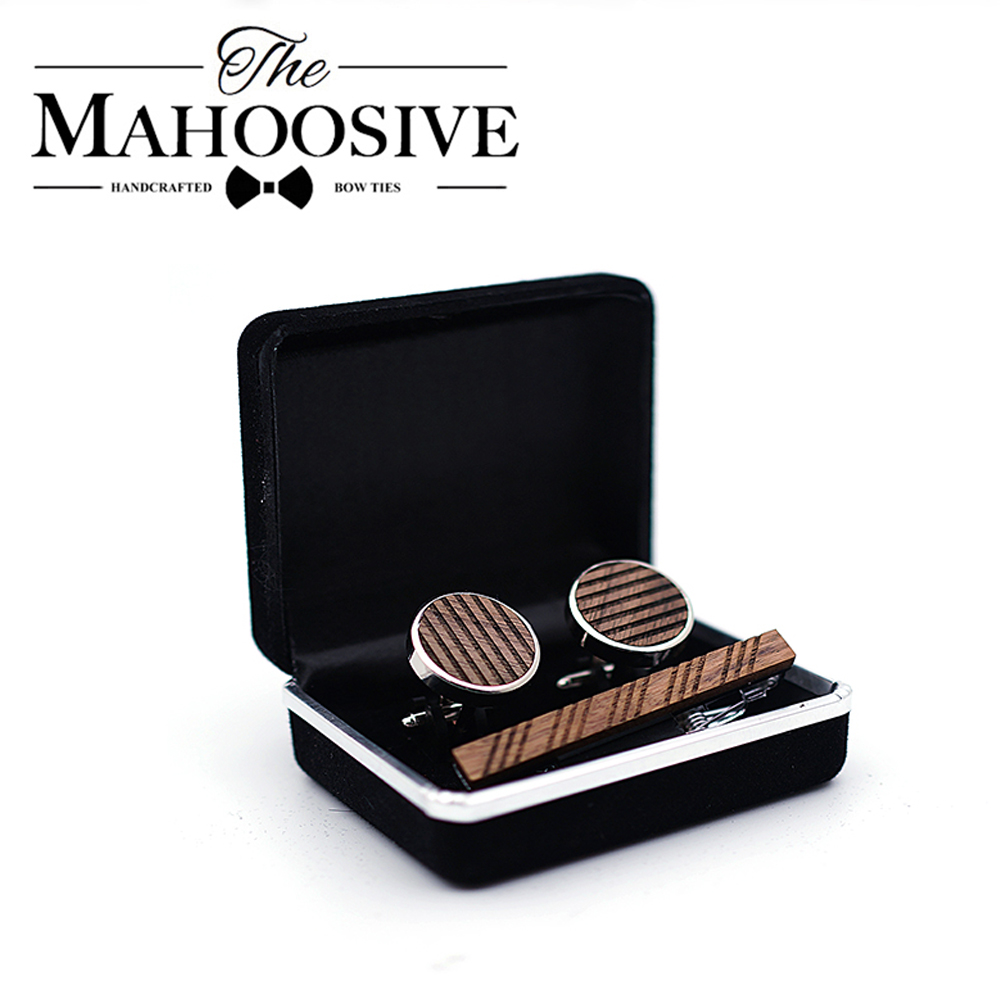 Tie Bar Set Gift - Boutons de manchette en bois de