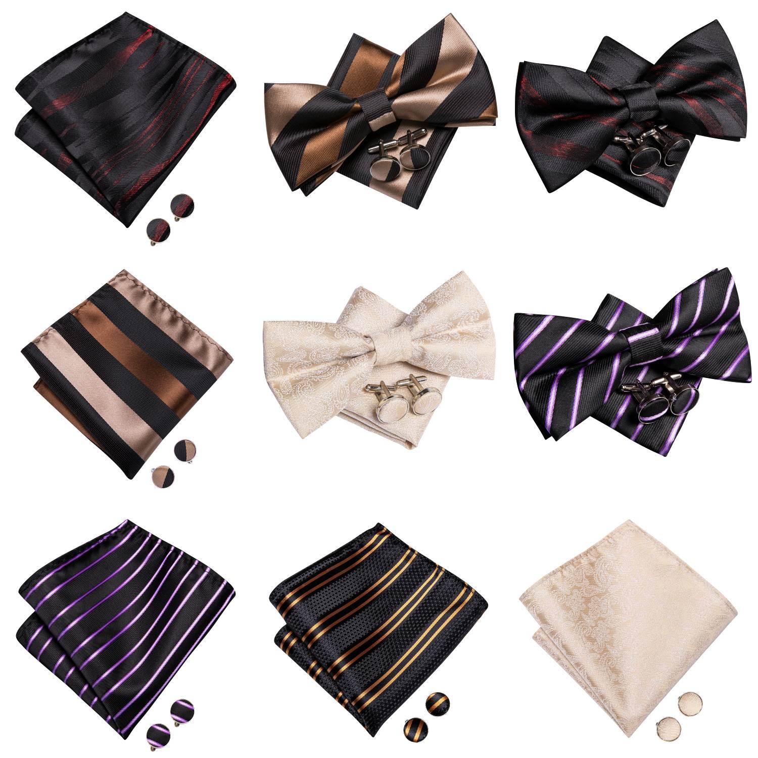 Bow Tie Pre Tied - Boutons de manchette Hanky avec nœud