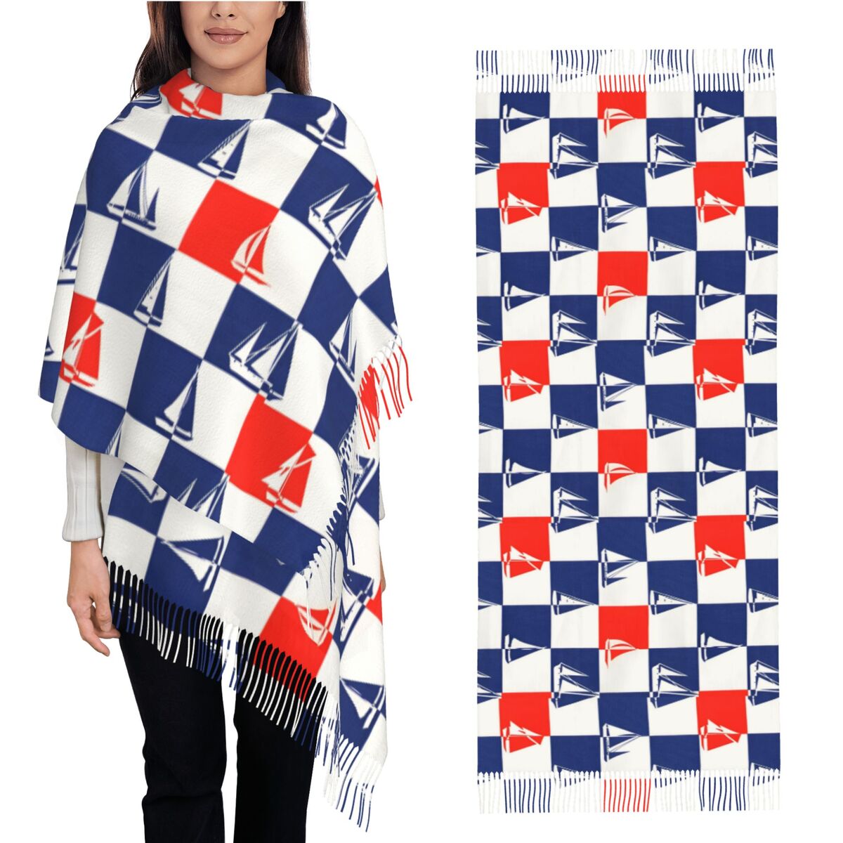 Pashmina Wrap Large - Navire à voile océan écharpe automne