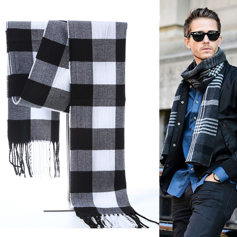 Muffler Men Wool - Hiver hommes écharpe Plaid rayure châle