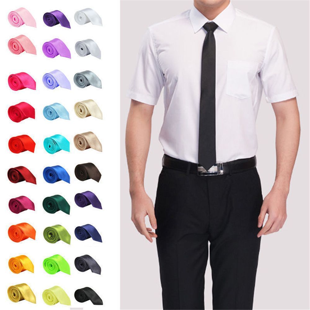 Skinny Tie Men - Cravate en soie unie, fine et