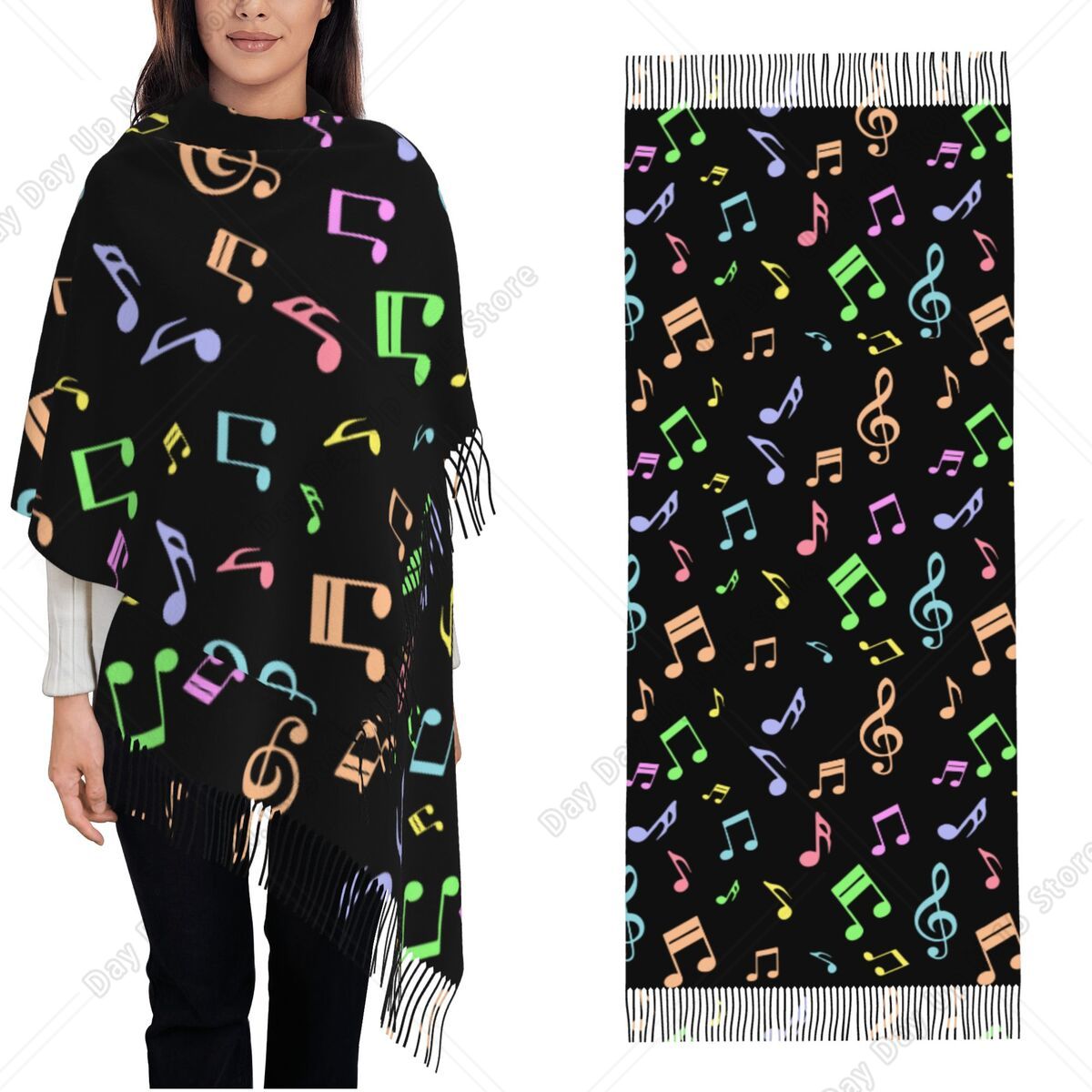 Châle à motif de notes musical - Pashmina Wrap Large avis et prix