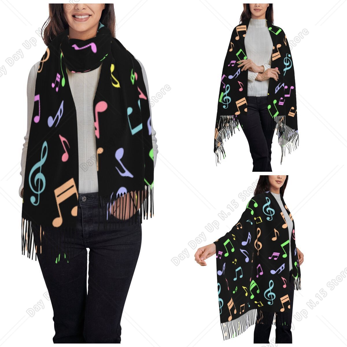 Châle à motif de notes musical - Pashmina Wrap Large avis et prix