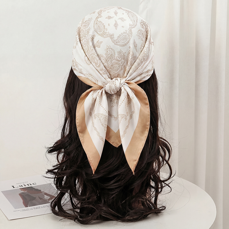 Foulard carré vintage beige à  - Head Wrap Turban avis et prix